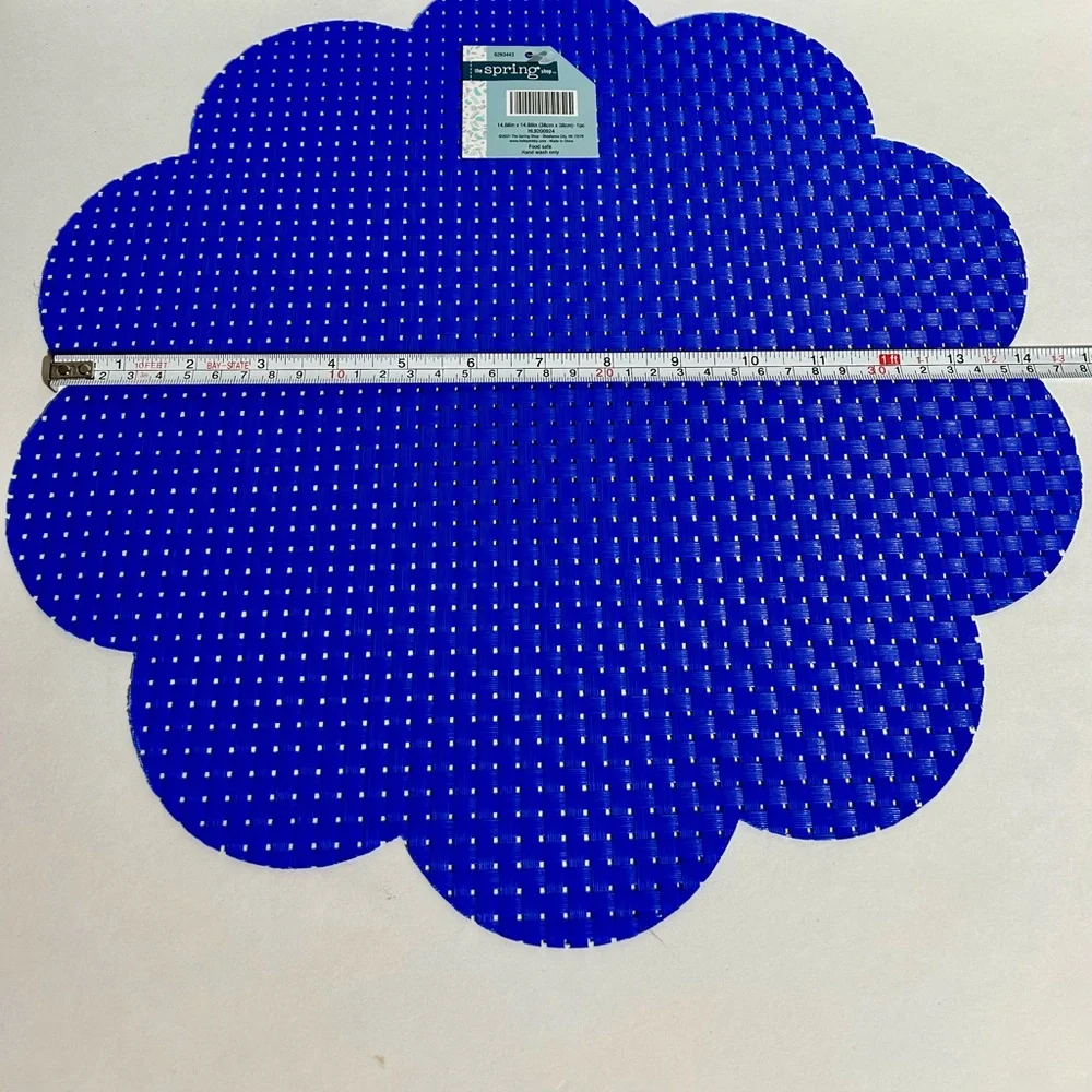 Blue Flower Scallop 14.88”Placemats Plastic Weave Spring Shop Set 4 NEW Summer